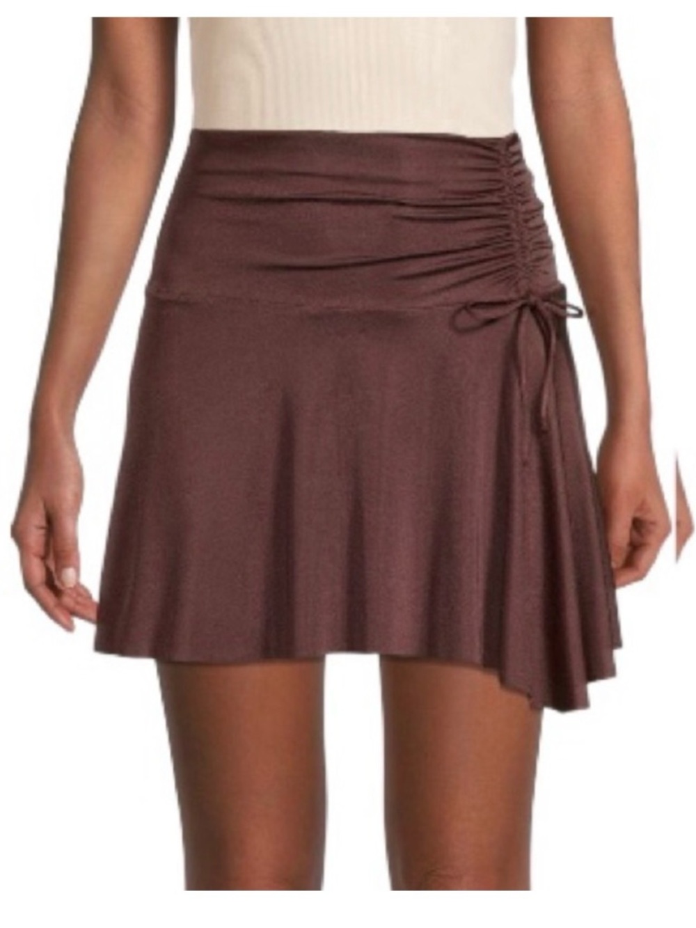 Free People Drawstring Ruched Chocolate Brown Skirt